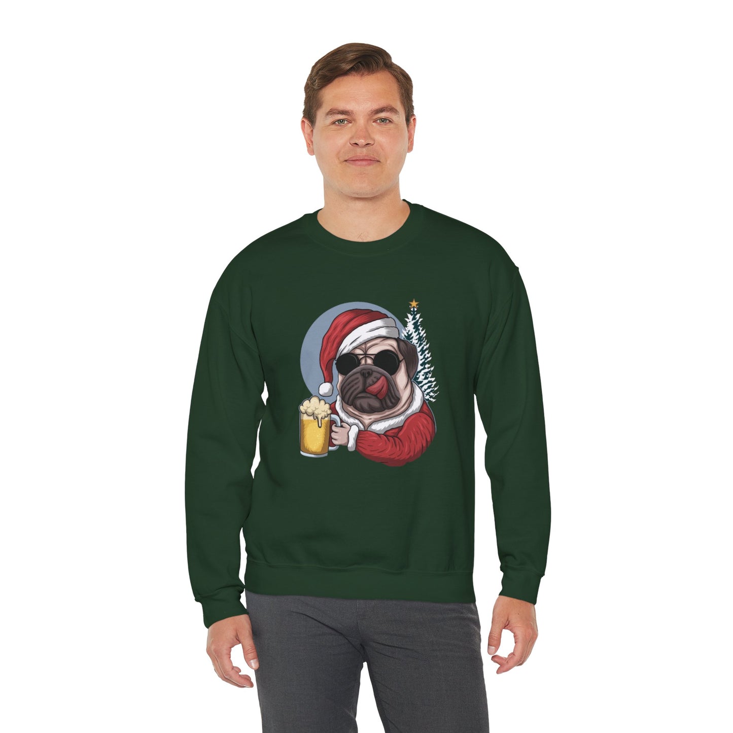 Santa Pug Holding Beer Holiday Crewneck|Eco-Friendly - Limited