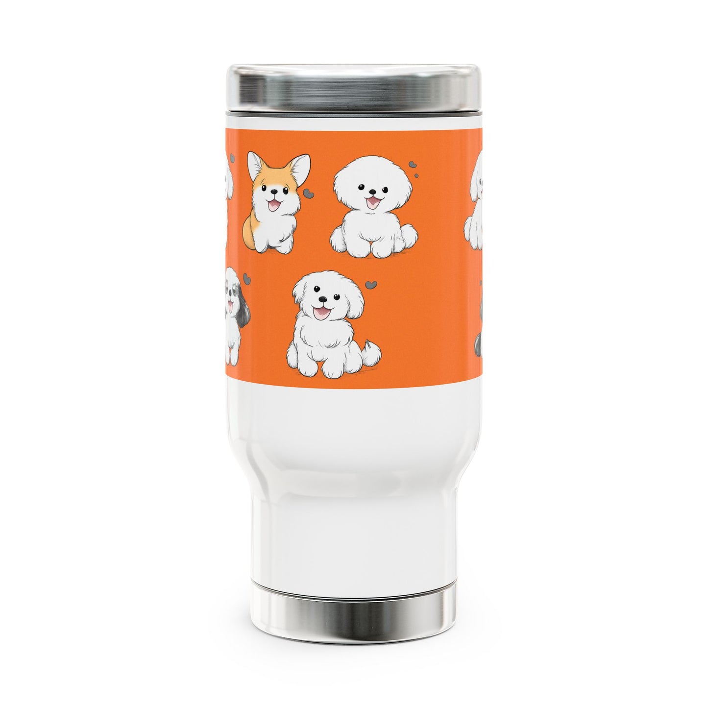 Cute Puppies Orange Pattern 14oz Stainless Travel Mug with Handle
