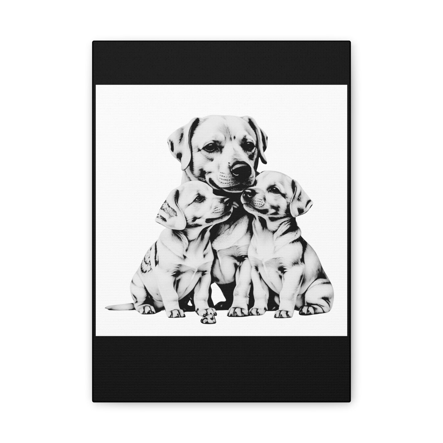 Mother and Puppies Black and White Canvas Wall Art | Eco Limited
