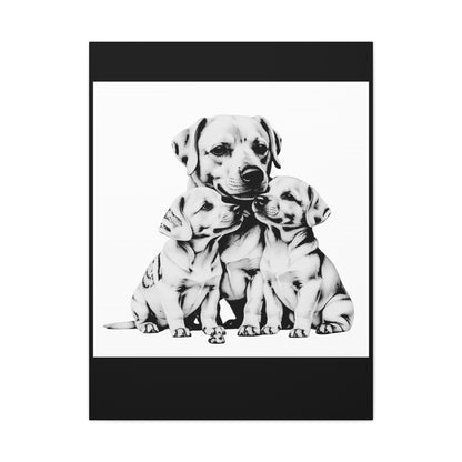 Mother and Puppies Black and White Canvas Wall Art | Eco Limited