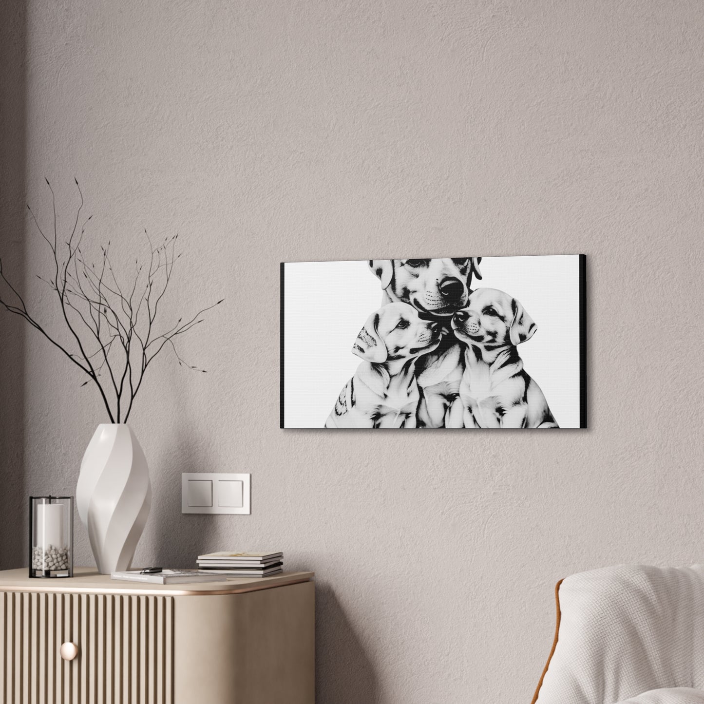 Mother and Puppies Black and White Canvas Wall Art | Eco Limited