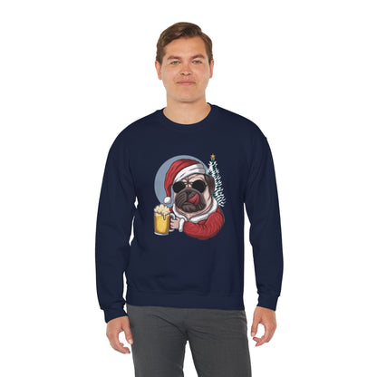 Santa Pug Holding Beer Holiday Crewneck|Eco-Friendly - Limited