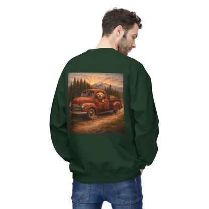 Rustic Dog Truck Front Text Back Art Sweatshirt | Eco - Limited
