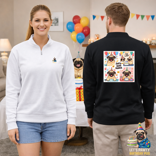 Party Hard Harder Pug Quarter Zip Pullover | Eco-Limited