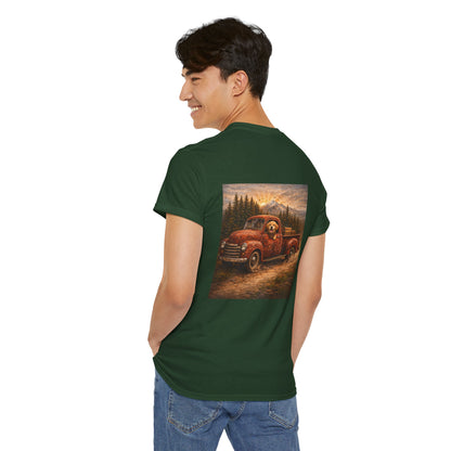 Rustic Dog Truck Front Text Back Art T-Shirt | Eco - Limited