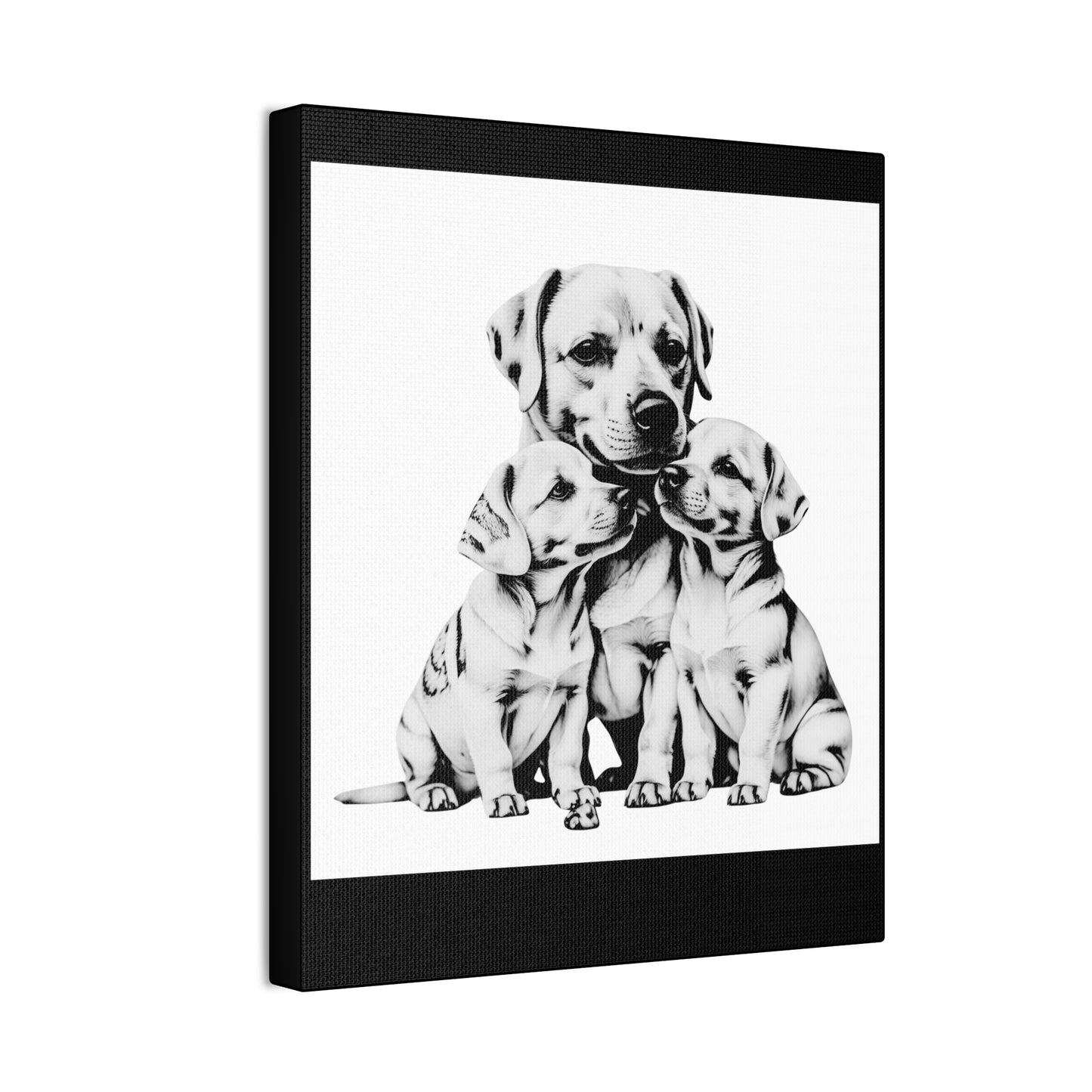Mother and Puppies Black and White Canvas Wall Art | Eco Limited