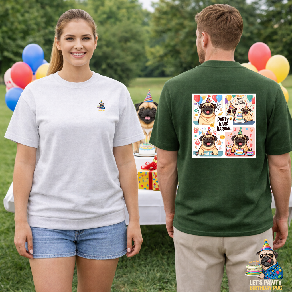 Pug Birthday Party Hard T-Shirt | Eco-Limited