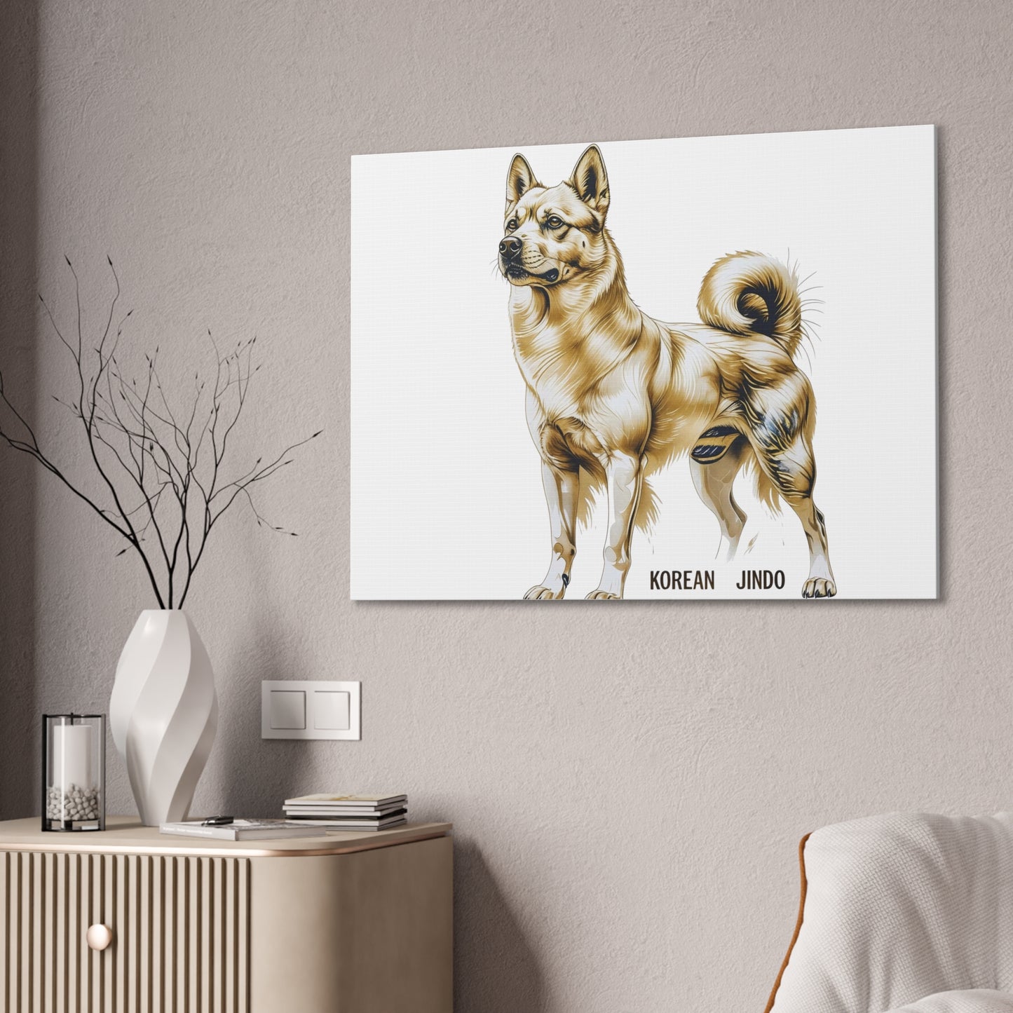 Korean Jindo Dog Illustration Canvas Wall Art | Eco - Limited