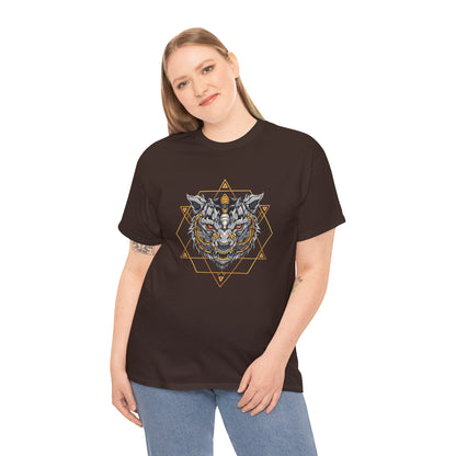 Tiger Geometric Tee — Detailed Tribal Tiger Head Graphic T‑Shirt