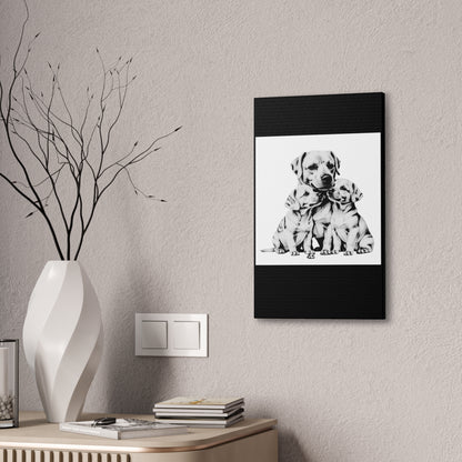 Mother and Puppies Black and White Canvas Wall Art | Eco Limited