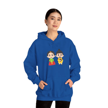 Festive Couple Cartoon Hoodie – Colorful Celebration Style