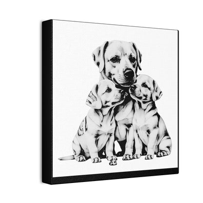 Mother and Puppies Black and White Canvas Wall Art | Eco Limited