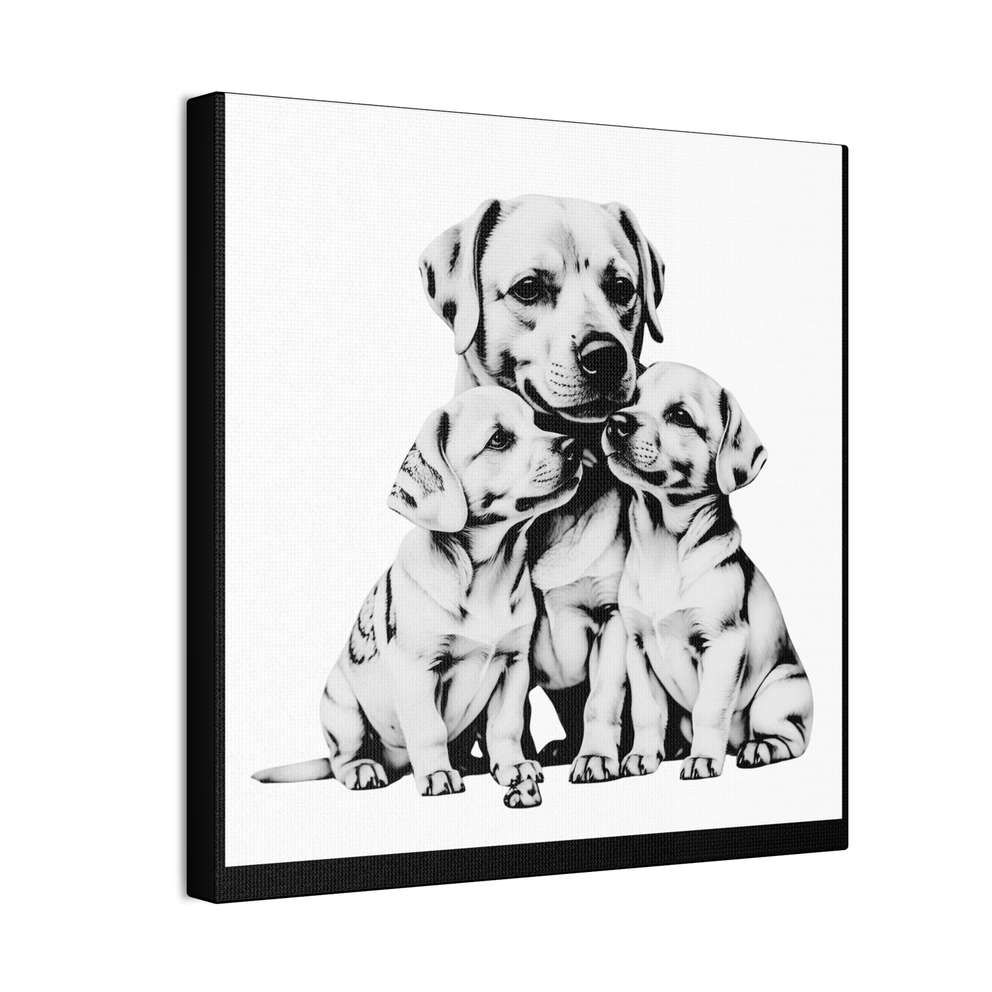 Mother and Puppies Black and White Canvas Wall Art | Eco Limited