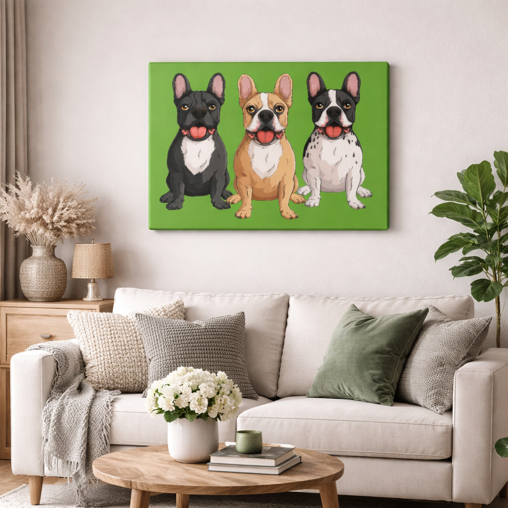 French Bulldog Trio Canvas Wall Art|Eco-Friendly - Limited