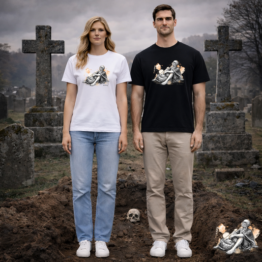 Skeleton Contemplation Sketch T-Shirt | Eco-Limited