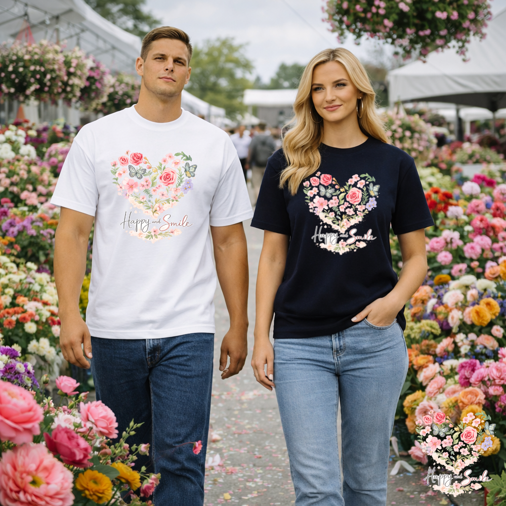 Happy Smile Floral Heart T-Shirt | Eco-Limited