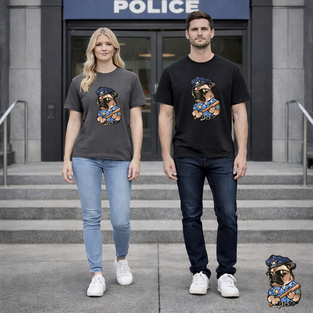 Cute Pug Cop Graphic Organic Tee