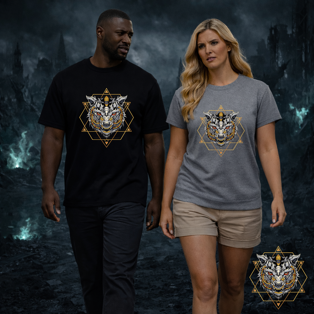 Tiger Geometric Tee — Detailed Tribal Tiger Head Graphic T‑Shirt