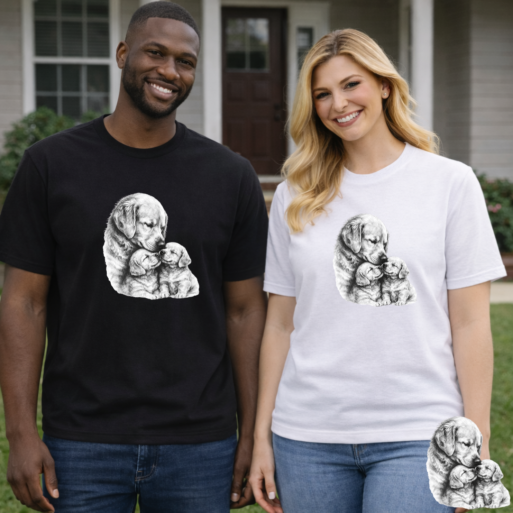 Tender Dog Family Pencil Art T-Shirt | Eco - Limited