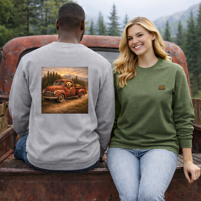 Rustic Dog Truck Front Text Back Art Sweatshirt | Eco - Limited