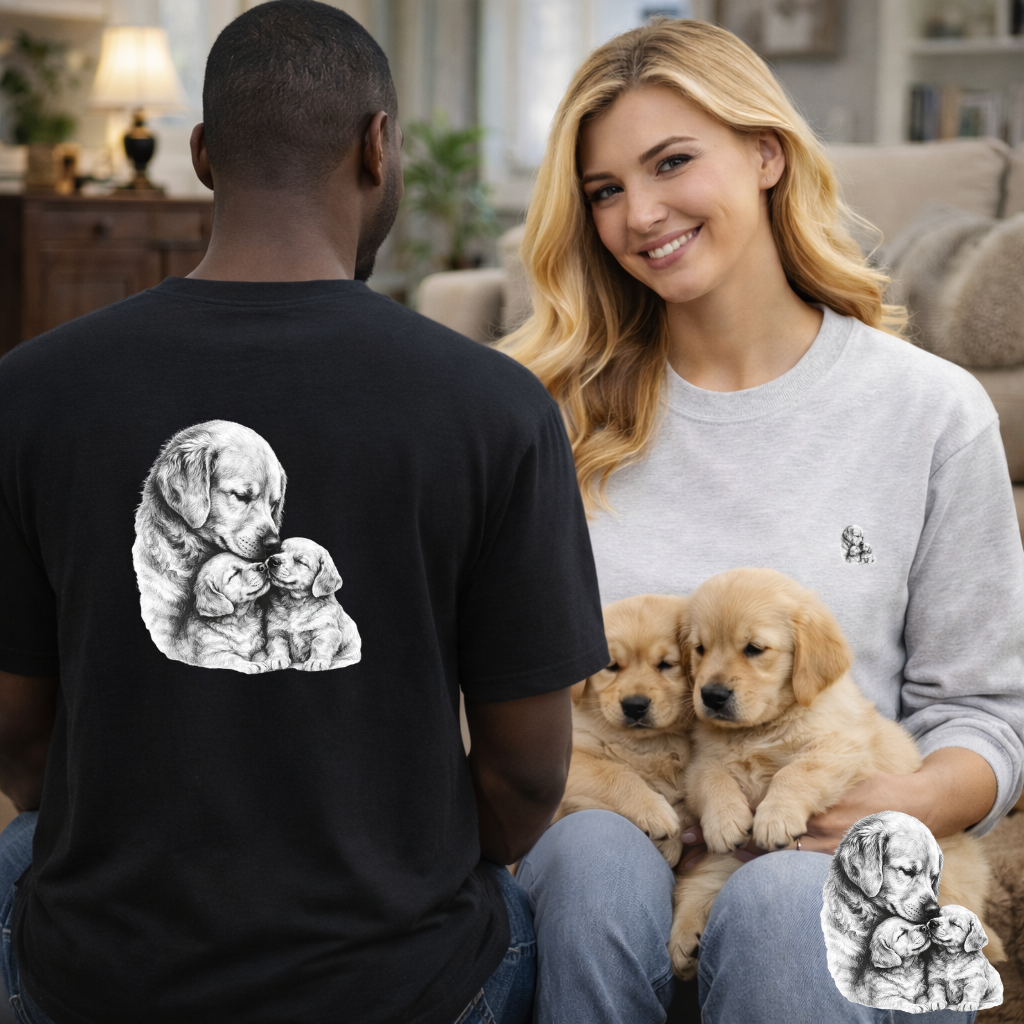 Front Text &amp; Back Image Golden Retriever T-Shirt | Eco - Limited