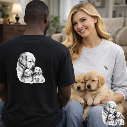 Front Text &amp; Back Image Golden Retriever T-Shirt | Eco - Limited